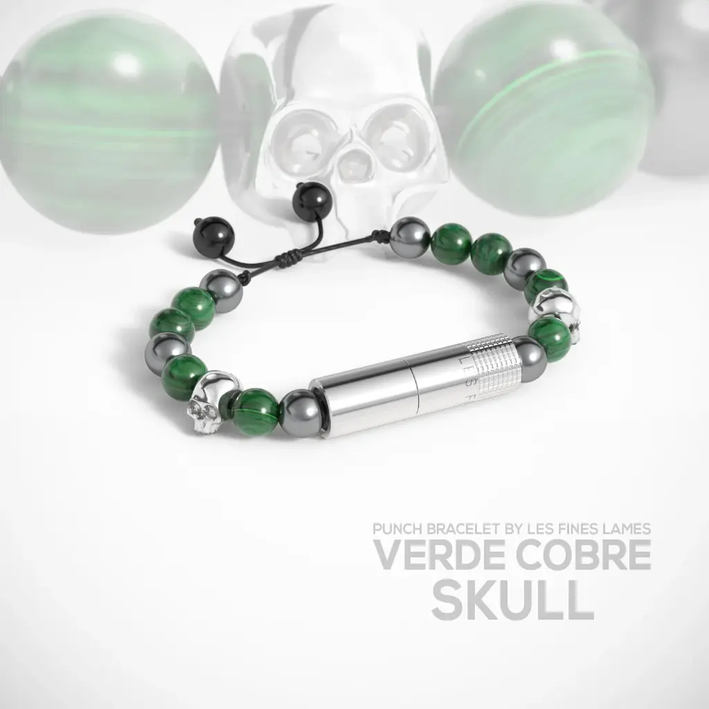 Les Fines Lames Punch Bracelet Verde cobre Skull